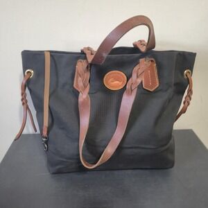 Dooney & Bourke Nylon Shopper Tote Bag Black Nylon Leather Braided Duck Logo Boh